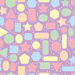 Vector illustration. Pastel geometrical shapes seamless repeat pattern. Best for gift wrapping, kids clothing and nursery décor.