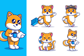 Obraz na płótnie Canvas Set of Cute Shiba Inu Dog Business Character Mascot
