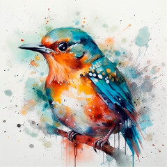 Watercolor birds. Generative AI technology.