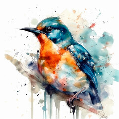 Watercolor birds. Generative AI technology.