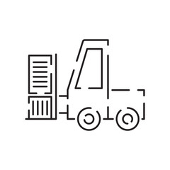 Cargo port line icon air, sea, rail freight terminal, storage. Delivery container shipping. Transportation industry, maritime transport, ship, truck and train