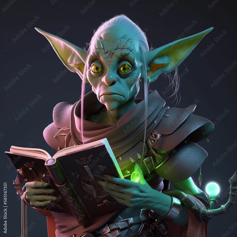Wall mural 3d portrait of a female goblin cleric with a spell - Wall murals