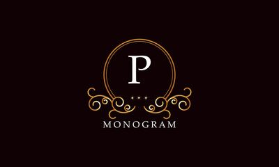Obraz premium Luxury vector initial letter P monogram. Vintage logo, retro sign, company brand.