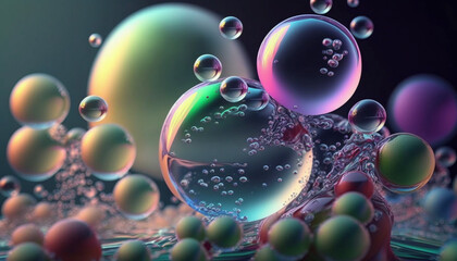 Colorful molecules and atoms of transparent water .Generative AI.