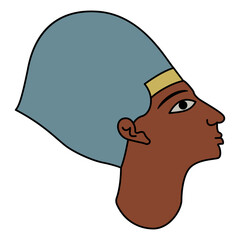 Profile head of ancient Egyptian pharaoh wearing royal crown. Isolated vector illustration.