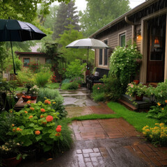 Naklejka premium Rainy Day Yard, AI