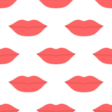 Seamless pattern, with woman’s red lips on a white background.
