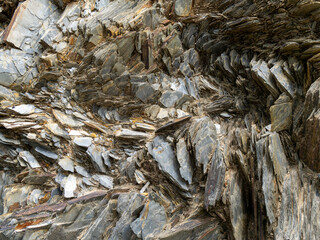 Very rare layers of prehistoric rock sediment. Close up of rock formation. Natural texture of the rock formation.