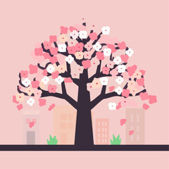 Fototapeta na wymiar vector Cherry blossom tree on the street