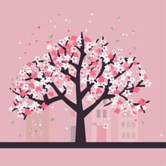 Fototapeta na wymiar vector Cherry blossom tree on the street
