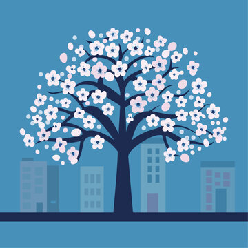vector Cherry blossom tree on the street