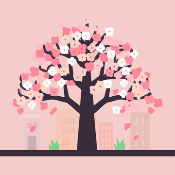 vector Cherry blossom tree on the street
