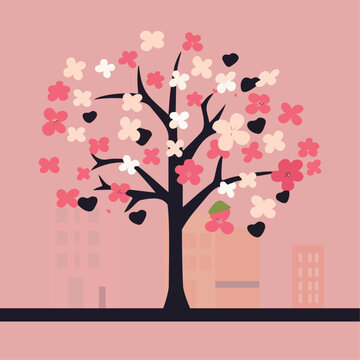 vector Cherry blossom tree on the street