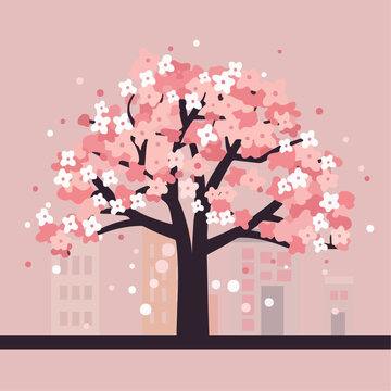 vector Cherry blossom tree on the street