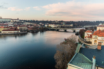 Obraz premium Aerial view of Vltava river in Prague, Czech Republic