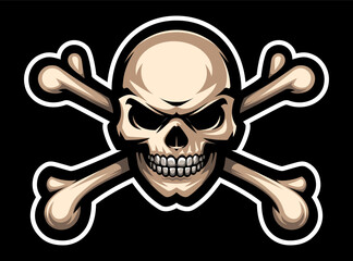 Skull and bones logo. Pirate symbol, Jolly Roger.