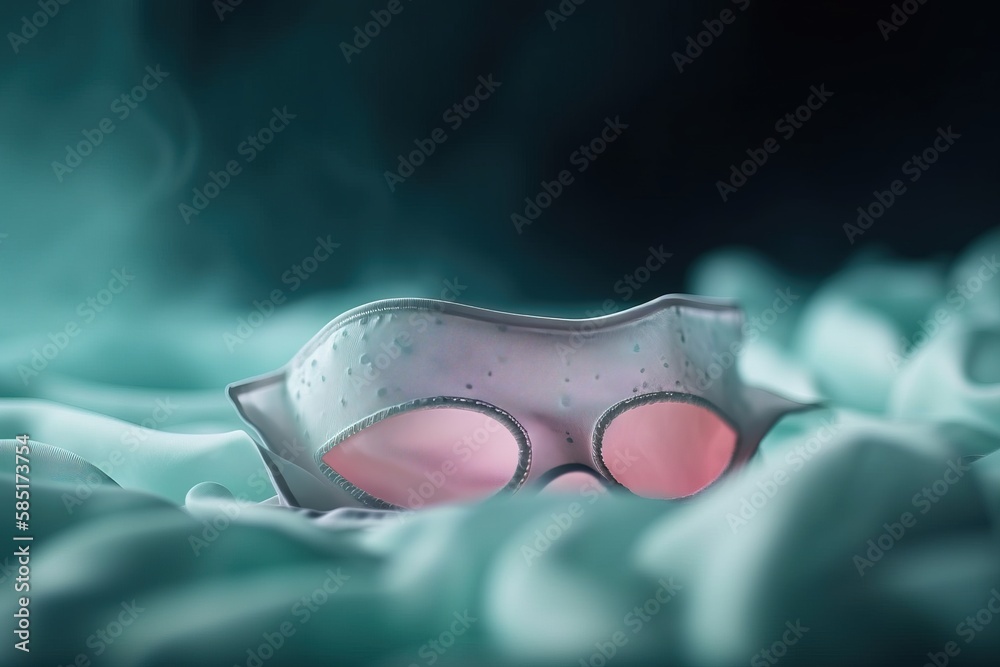 Wall mural a pair of pink eye glasses sitting on top of a bed of white sheets with smoke in the air behind them