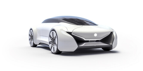 Elegant white futuristic electric car, electric fast super car, isolated on white background, concept of futuristic car. Generative AI