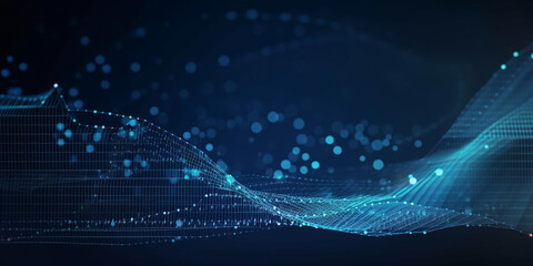 Abstract connected blue dots and line on deep blue background, data flow concept, neural network of artificial intelligence, network connection, big data network