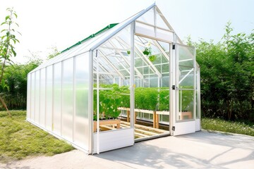 Glass greenhouse in the garden