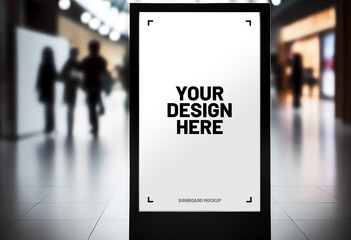 White square signboard mockup in outside for logo design, brand presentation for companies, ad, advertising, shops.