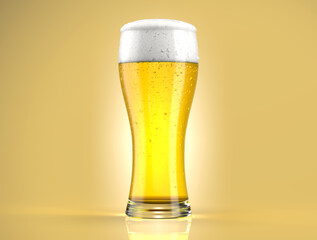 Glass of beer with foam, 3d render.