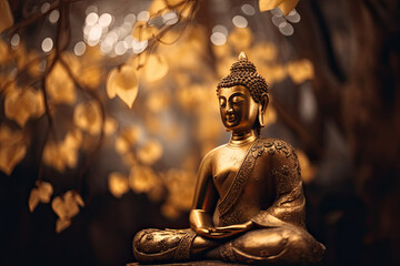 Buddha statue sitting under the Bodhi tree, enlightened, generative AI