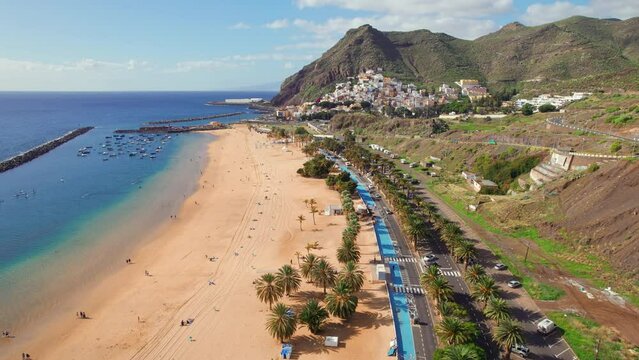 Las Teresitas beach and San Andres resort town, Tenerife, Canary Islands, Spain