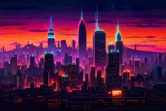 Neon cityscape synthwave new york inspired alena generative AI 