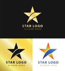 A star logo on a black and gold background,gold star, blue star, flat, flat logo, gold background, star logo company