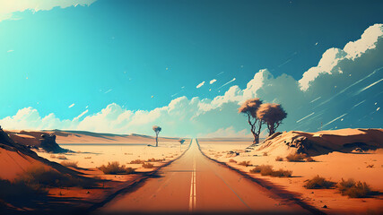Street Through the Desert Backdrop, Background / Wallpaper, Home Screen / Lock Screen, Desktop Background, generative ai