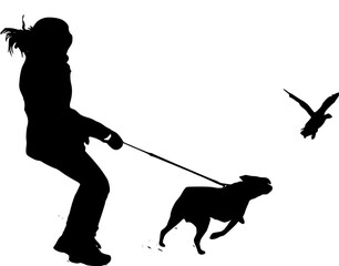 silhouette of a person with a dog black silhouette. Hand drawn Vector illustration for various applications, logo design, t-shirt design, web design, print, interior, books design and many more.