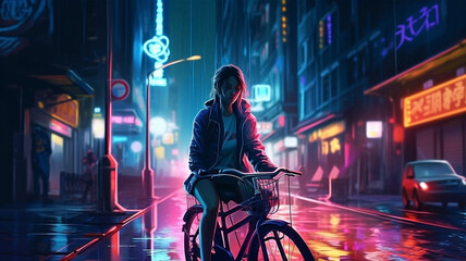 young woman riding a bike across the city (AI generated)