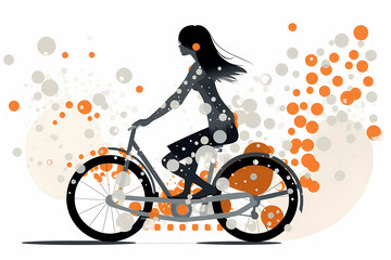 Fototapeta na wymiar Illustration of woman riding a bike, silhouette