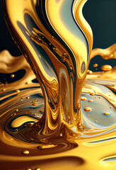 Liquid Gold, abstract illustration. Solid yellow water generative ai