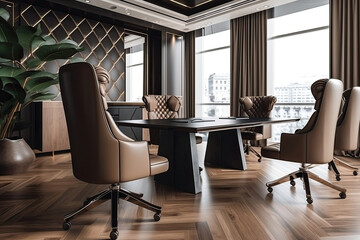 Luxury office with leather chairs for business and strategy meetings or political decisions - Generative AI