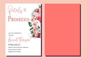 Elegant Petals and Prosecco Floral Bridal Shower Invitation with Background