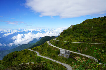 Fototapeta na wymiar Side View of Zig Zag Road of Old Silk Route Sikkim