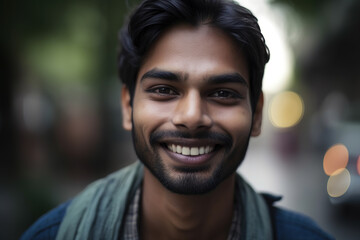 Happy indian man portrait. Fictional person. Generative AI