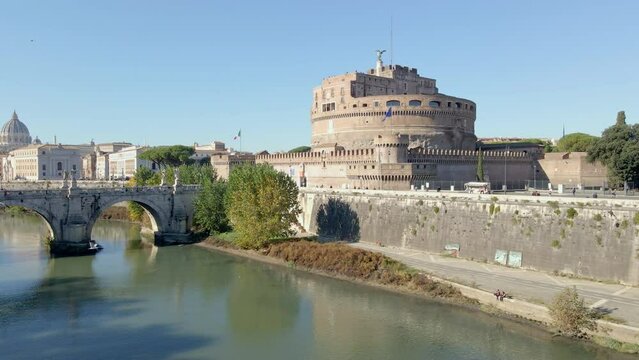 Castel Sant'Angelo rising above Tiber River in Rome