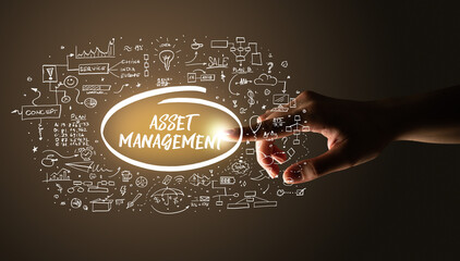 Hand touching hand drawn icons