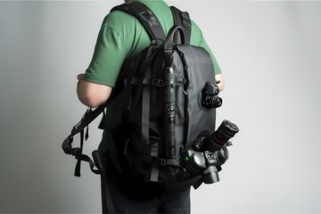 Naklejka premium ﻿A person carrying a backpack - Generative AI