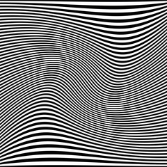 Optical illusion. Black and white twisted stripes abstract background. Striped pattern.