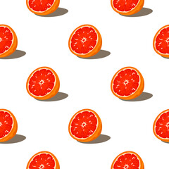 Seamless pattern with grapefruit on a white background. Vector seamless background