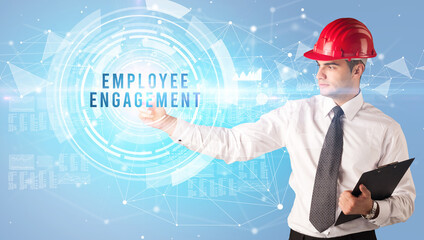 Handsome businessman with helmet drawing