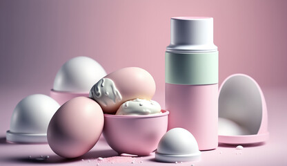 Fototapeta na wymiar Cute realistic pastel colored paint as eggs with background. Generative AI.