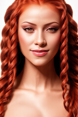 Beautiful woman studio portrait, girl looks directly into the camera , Generative AI