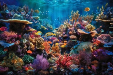 Naklejka na ściany i meble Vibrant Coral Reef Ecosystem Exploration with Generative AI