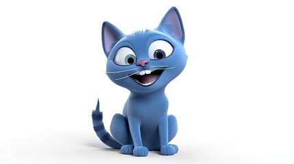 Cute realistic happy and smiling cat smiling, funny cartoon character on the white background - Generative AI