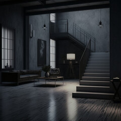 Loft Interior with a Modern Dark Home Interior Background. Generative AI